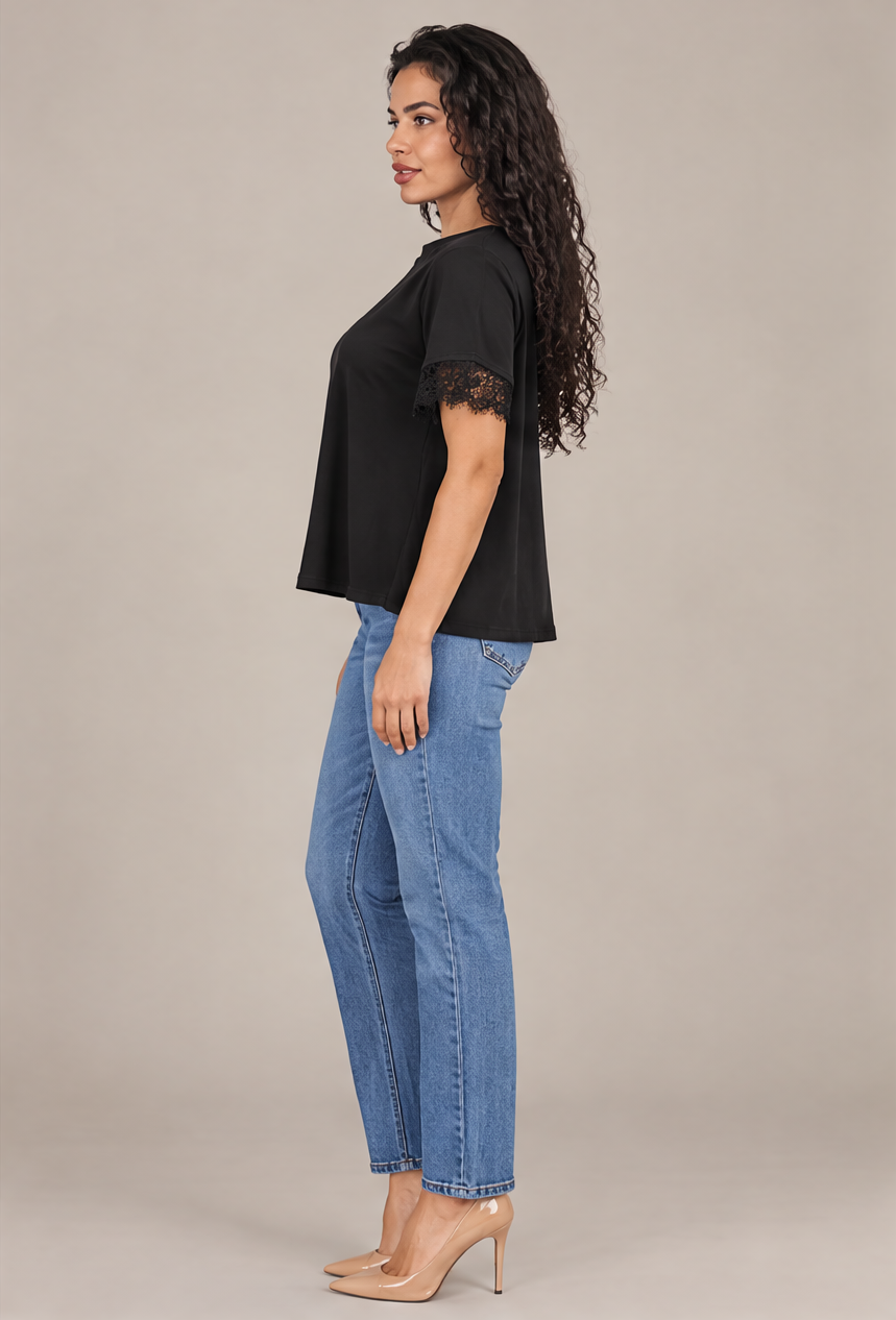SP1722 Blusa con puños de encaje Negro 03 - perfil