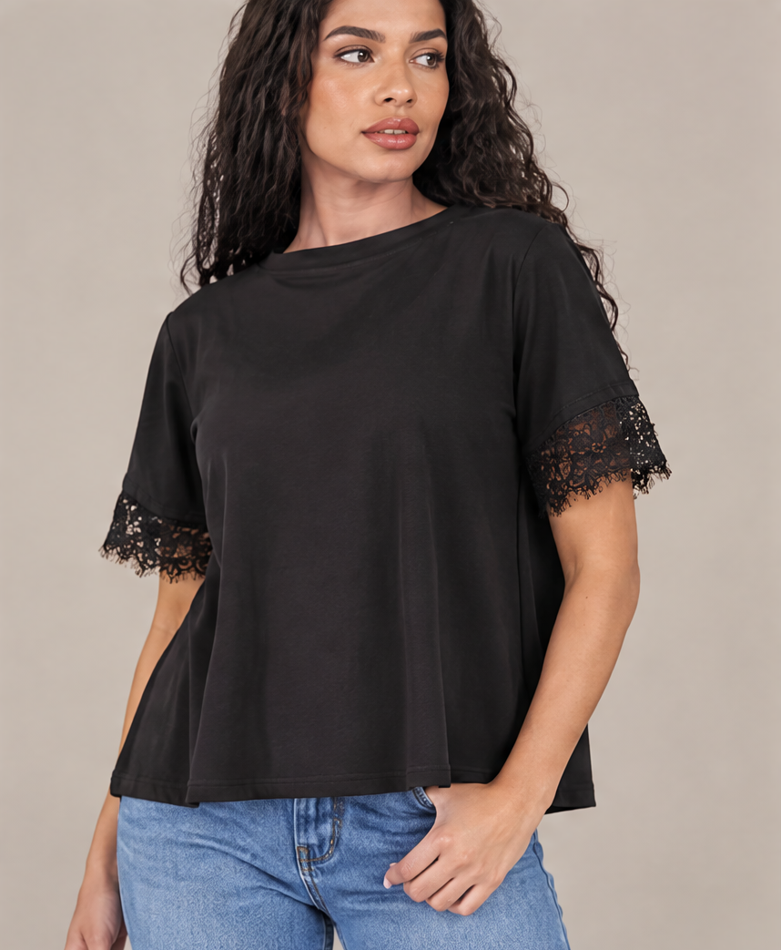 SP1722 Blusa con puños de encaje Negro 06 - cómo estiliza