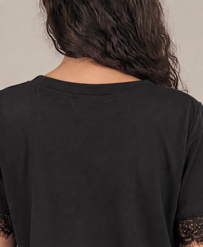 SP1722 Blusa con puños de encaje Negro 08 - cuello y espalda