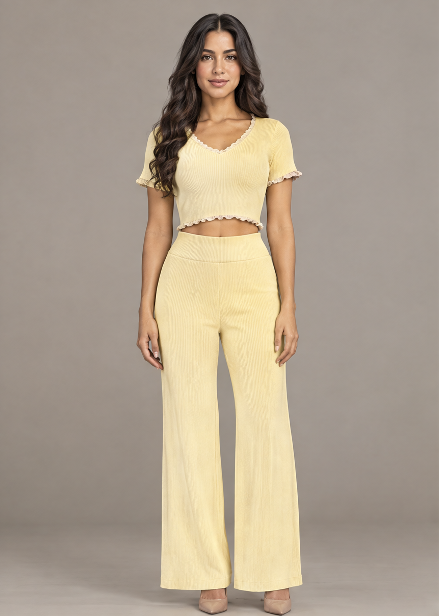 WT-3729 Conjunto tejido con vuelos Amarillo 01 - frente