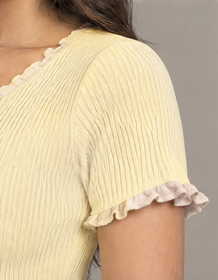WT-3729 Conjunto tejido con vuelos Amarillo 05 - tela