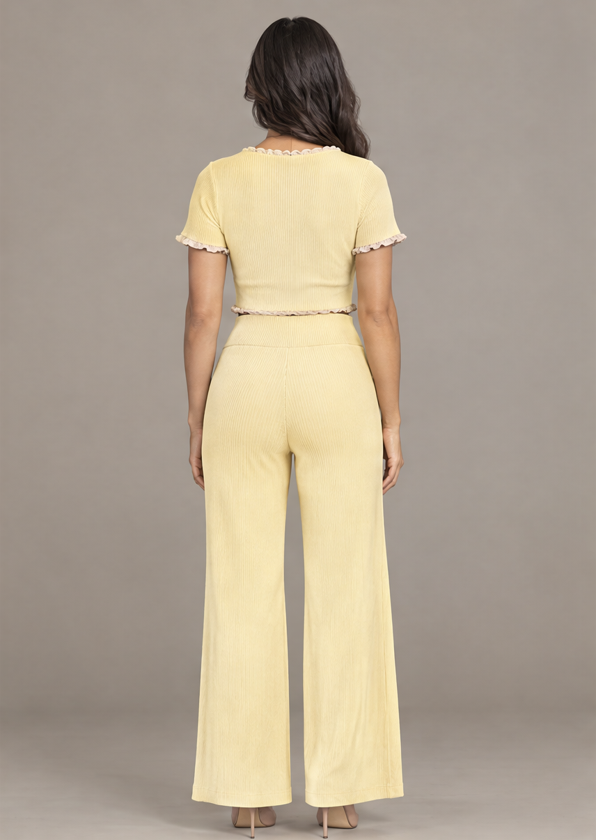 WT-3729 Conjunto tejido con vuelos Amarillo 02 - espalda