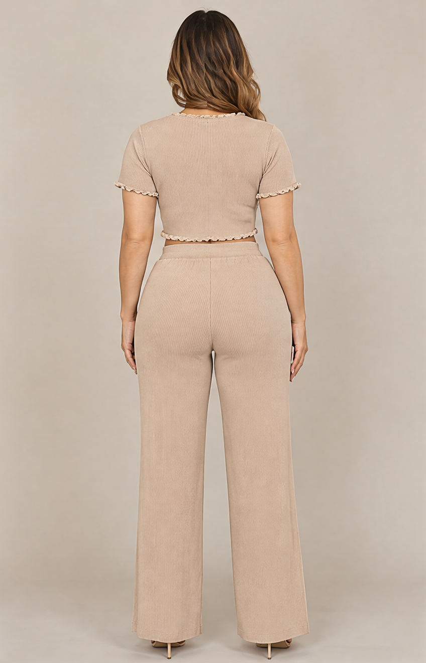 WT-3729 Conjunto tejido con vuelos Beige 02 - espalda
