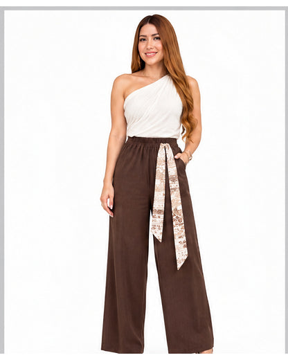 Pantalón ancho con cinta