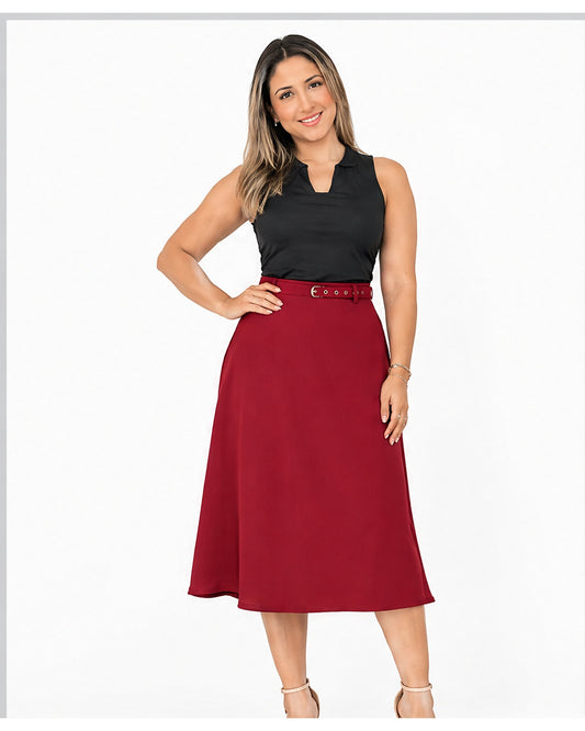 Falda midi con cinturón