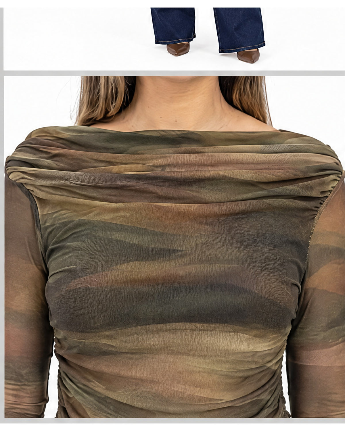 Blusa manga larga estampada de malla