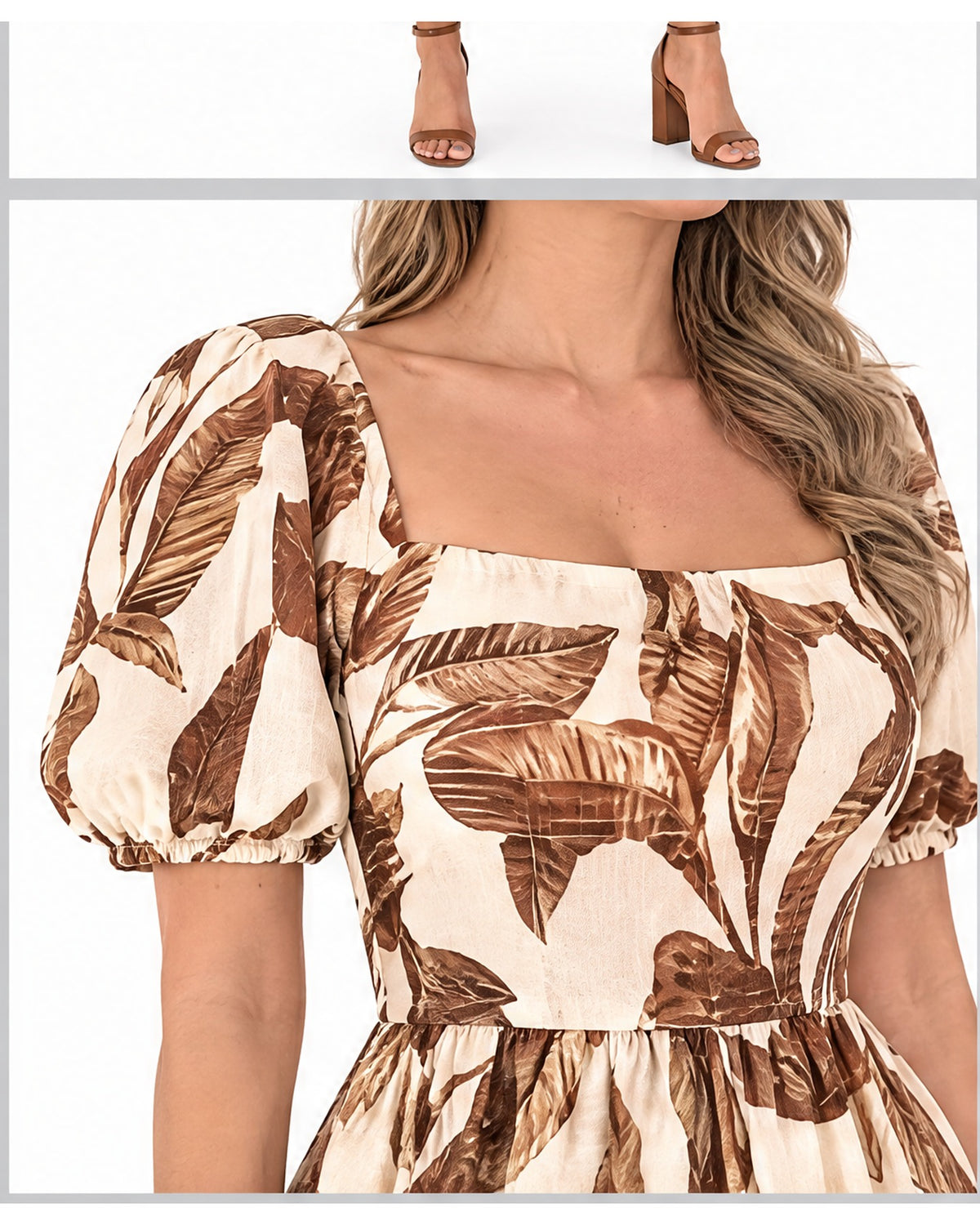 Vestido largo estampado de hojas