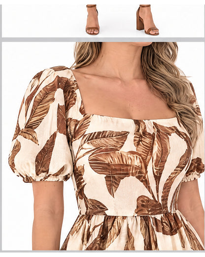 Vestido largo estampado de hojas