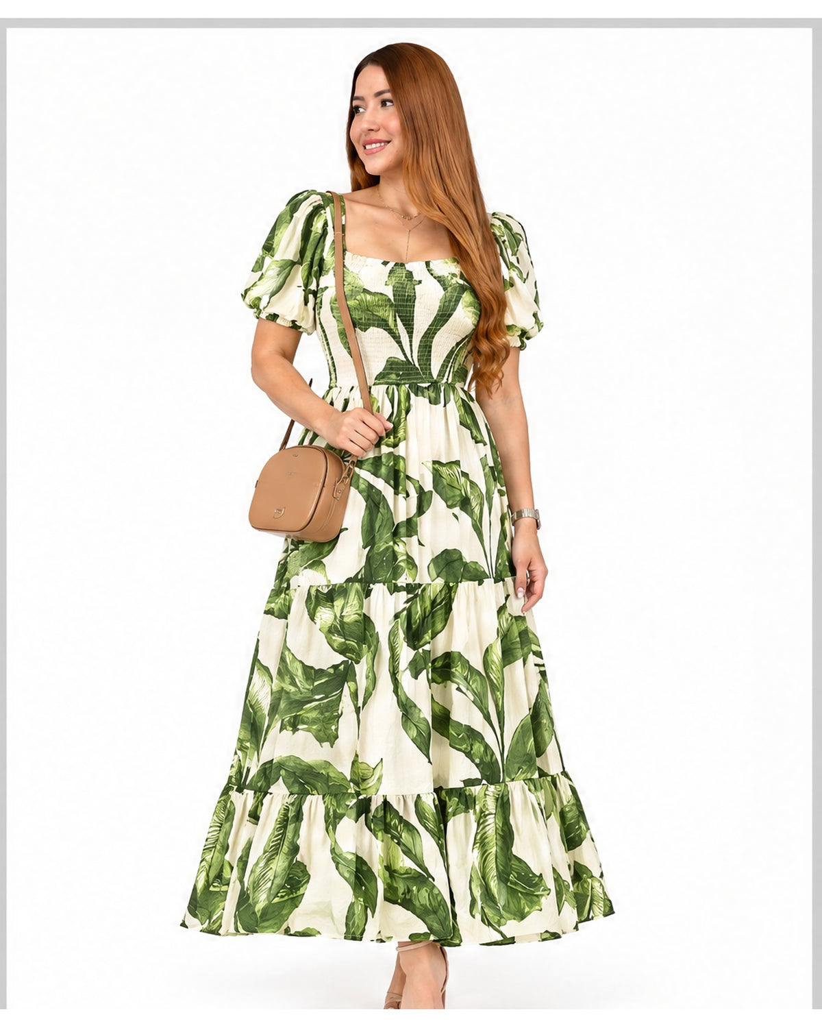 Vestido largo estampado de hojas