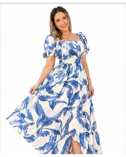 Vestido largo estampado de hojas
