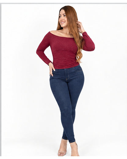 Blusa escote barco con brillos